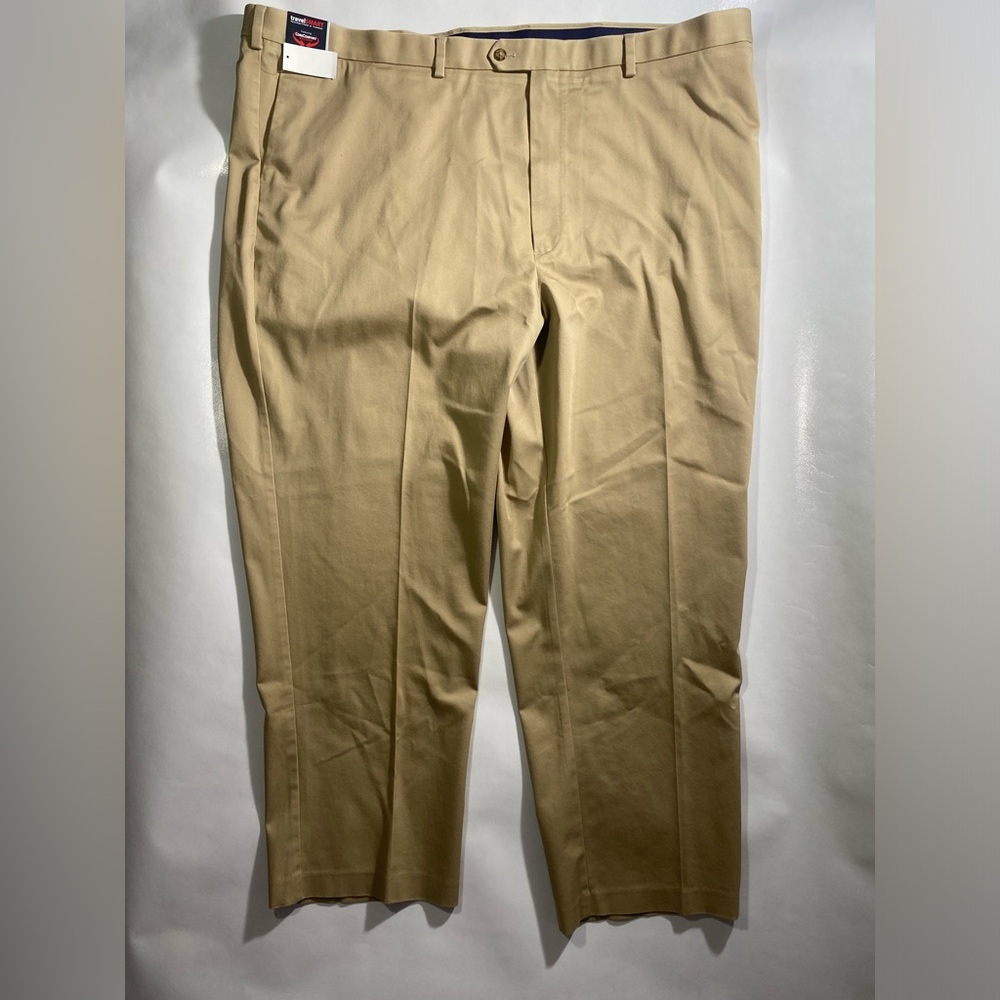 NEW- Big Mens 56 x 32 Roundtree & Yorke TravelSMART Pants Flat Cotton Bld Khaki